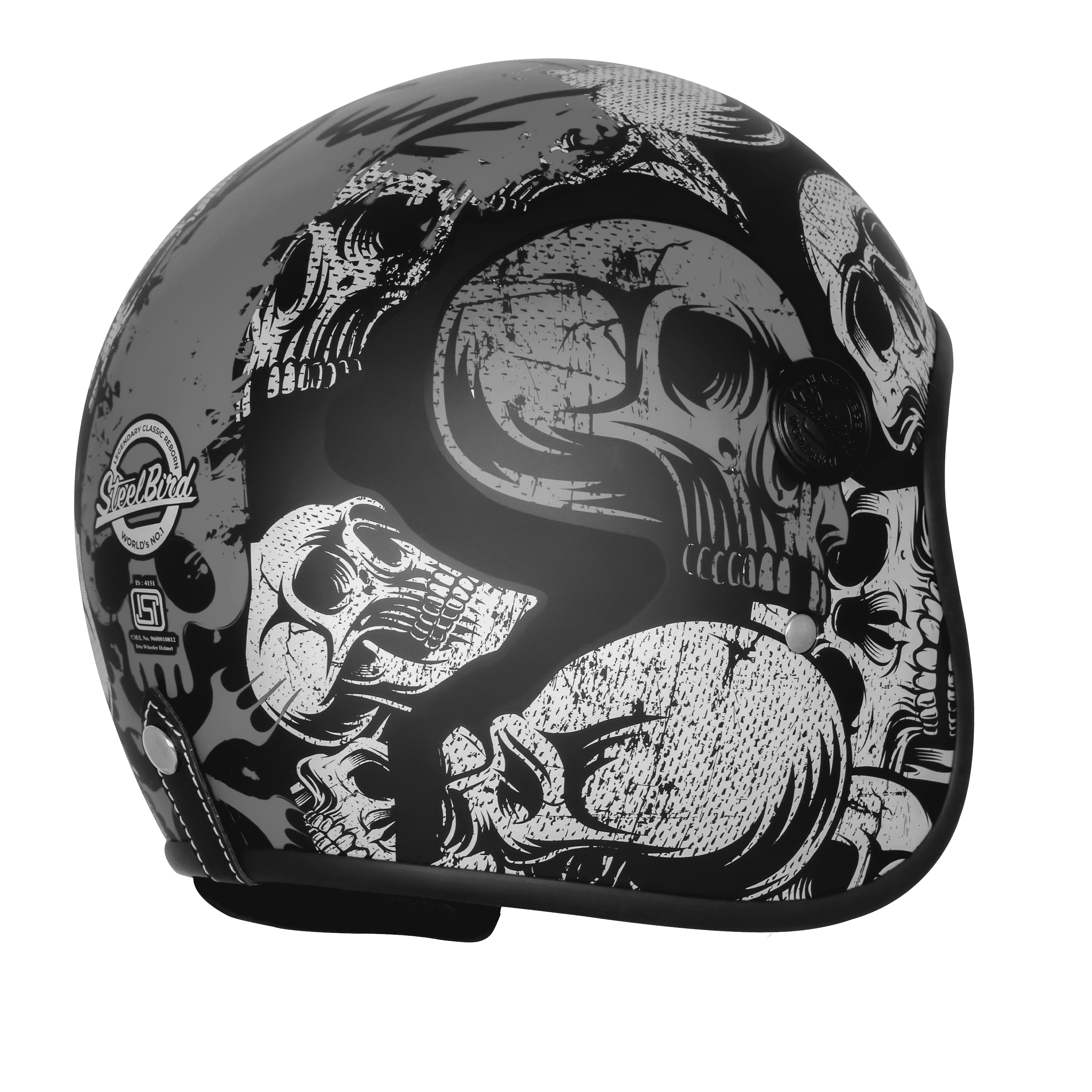 SBH-55 VINTAGE SKULL GLOSSY BLACK WITH GREY